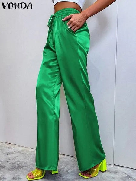 Women's Pants Capris Satin Slik Women Trousers VONDA Casual Solid Color High Waist Wide Leg Pant Hosen Damen Femininas 220922