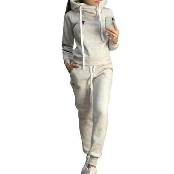 Women's Two Piece Pants 2Pcs Women Jogging Suit Solid Color Tracksuits Fleece Lined Hoodies Pants Set 220902