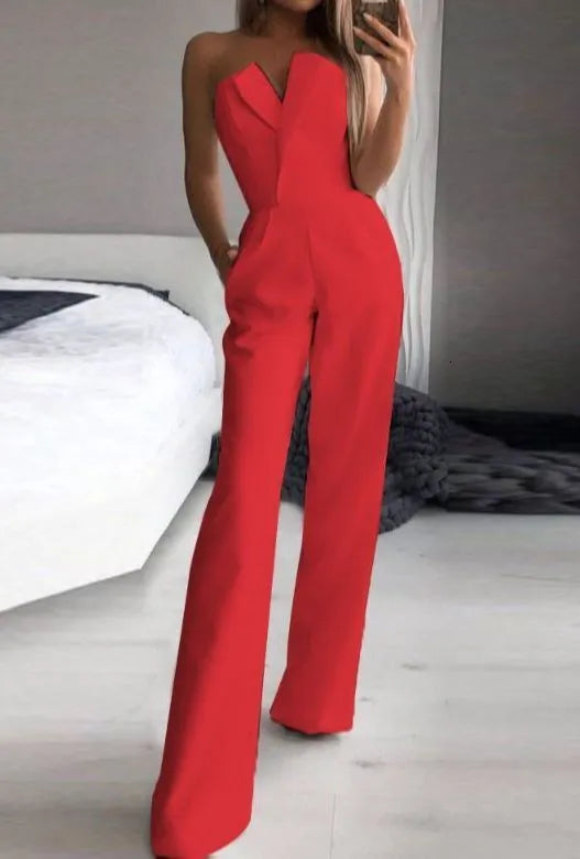 Women's Jumpsuits Rompers for Women Sexy Strapless Slim Office Lady Elegant Chic Sleeveless Black White Red Casual Romper Bodysuit 230324