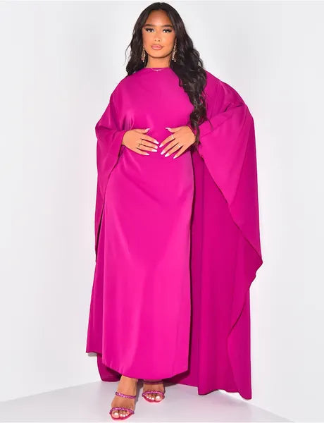 Casual Dresses Autumn Fashion Satin Party Dress Robe Abaya Muslim Women Elegant Solid Round Neck Bat Sleeves Loose Maxi