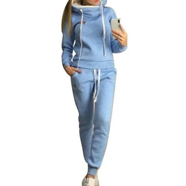 Women's Two Piece Pants 2Pcs Women Jogging Suit Solid Color Tracksuits Fleece Lined Hoodies Pants Set 220902