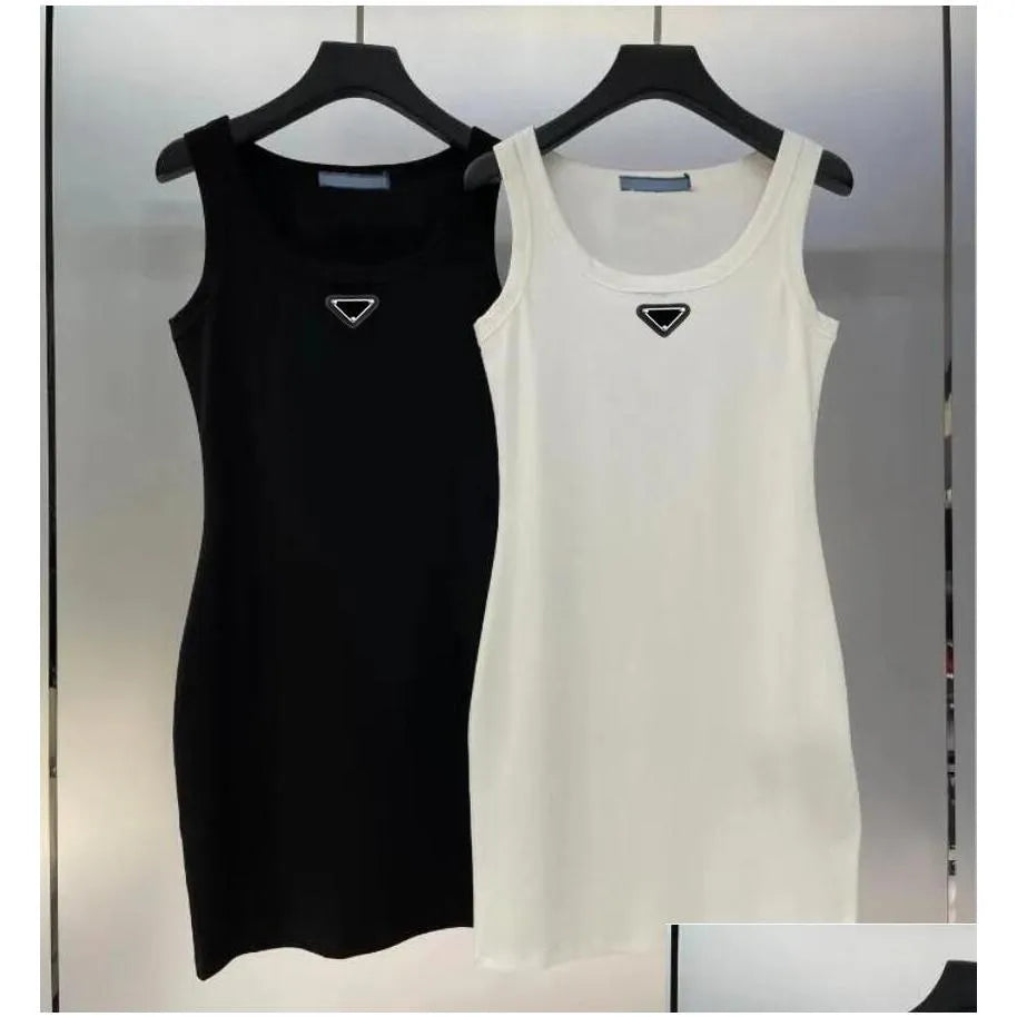 Basic Casual Dresses P-Ra Designer Womens Summer Fashion Brands Tops Tank Dress Knitted Cotton U Neck Sleeveless Solid Sexy Elasti Dhvvp