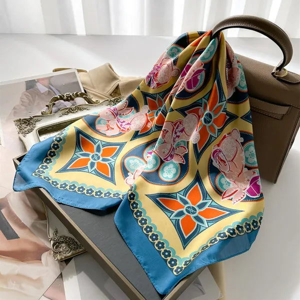 70x70cm Simple Presbyopia Designer Letters Print Floral Silk Scarf Headband for Women Fashion Long Handle Bag Scarves Paris Shoulder Tote Luggage Ribbon Head Wraps