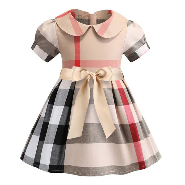 Baby Girls Dress Kids Lapel College Wind Bowknot Short Sleeve Pleated Polo Shirt Skirt Children Casual Designer Clothing Kids Clothes