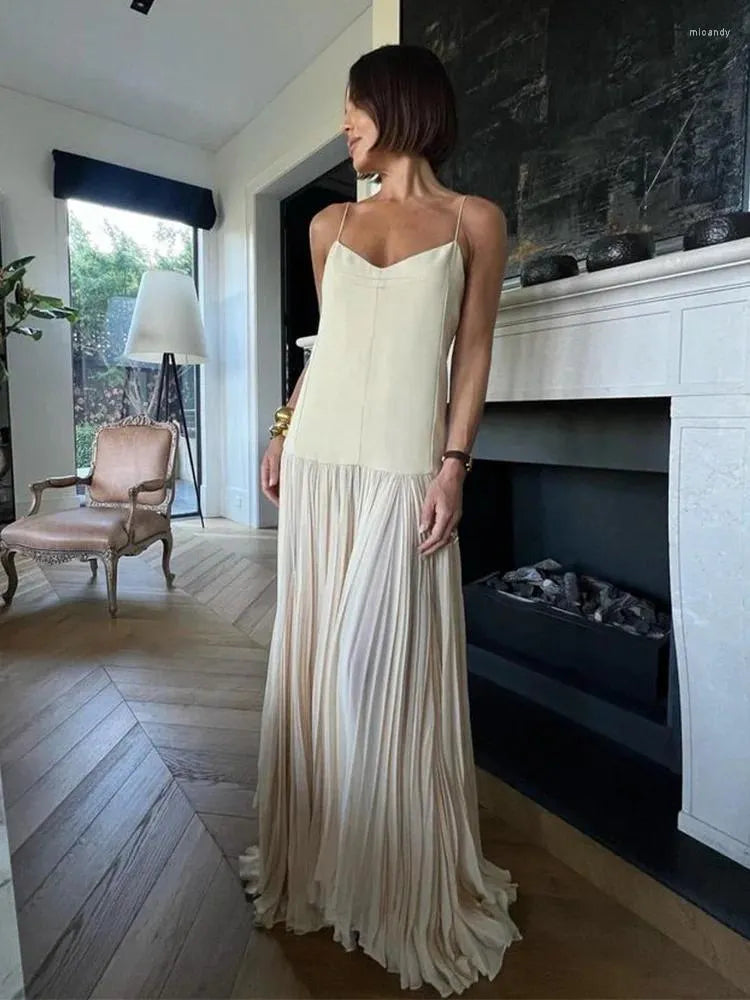 Casual Dresses Elegant Patchwork Mesh Maxi Dress Women Spaghetti Strap Sexy Off Shoulder Sleeveless Female Holiday Street Lady Robes