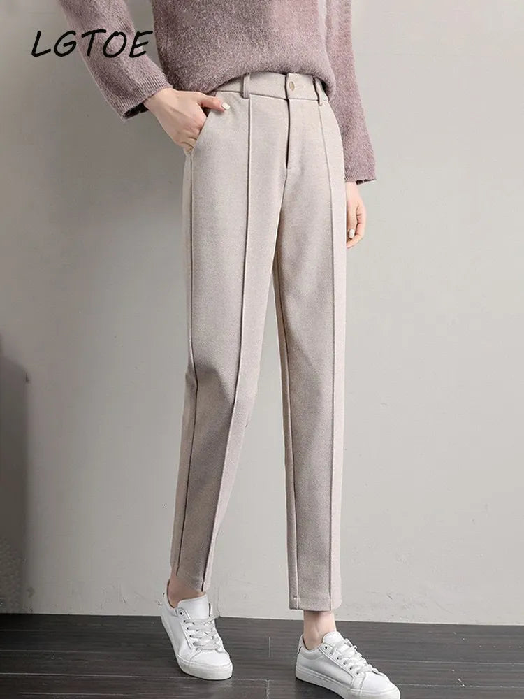 Womens Pants Capris Casual High Waist Wool Harem Women Autumn Winter Warm Thick Black Office Straight Pencil Suit Trousers Korean Fashion Pant 221121