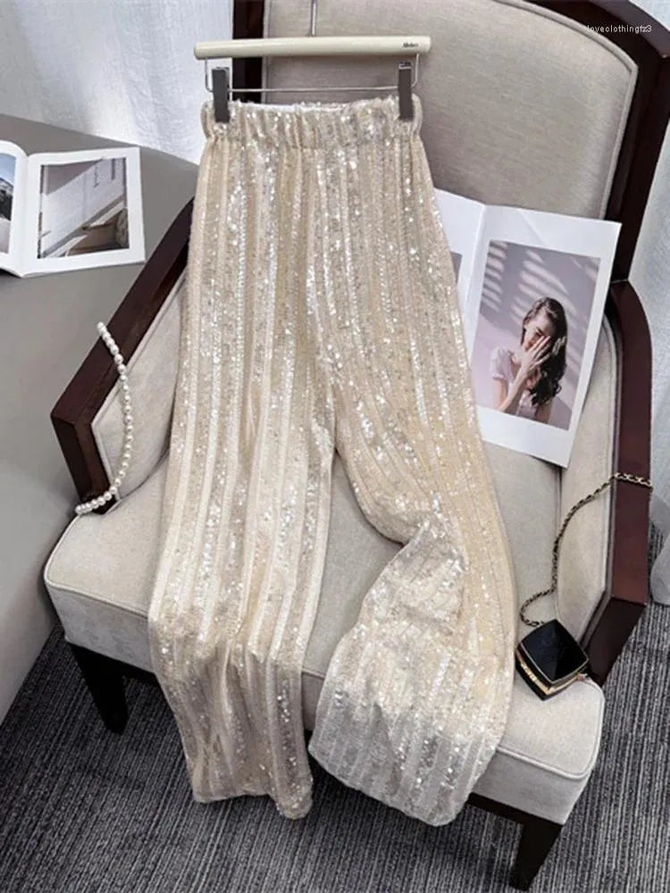 Women's Pants Circyy Sequins Women High Waisted Glitter Loose Wide Leg Trousers Vintage Fashion Full Length Shiny Straight Pant