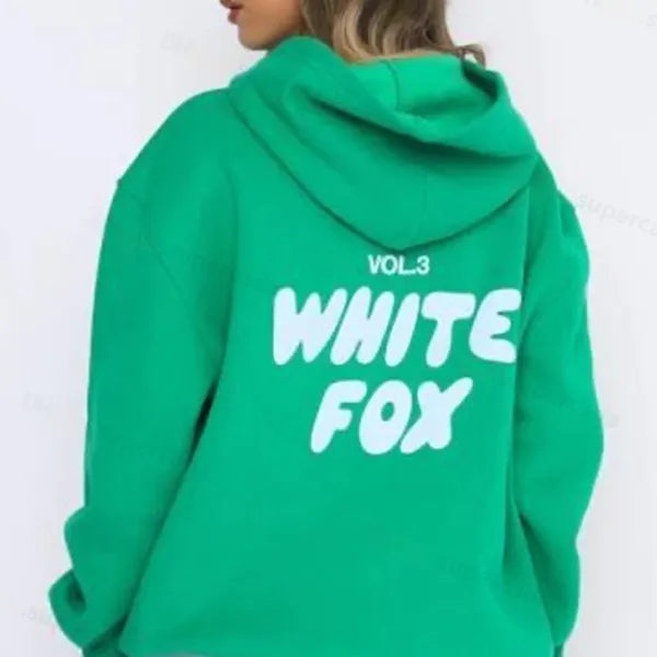 Sweatshirts WF-Women Women's Hoodies Letter Print 2 Piece Outfits FOX Cowl Neck Long BLACK WHITE Sleeve Sweatshirt and Pants Set Tracksuit Pullover Hooded Sports suit