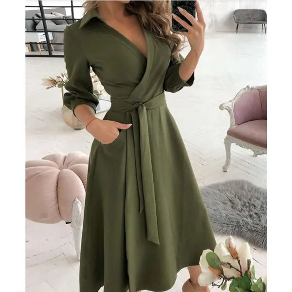 Designer Maxi Dresses For Women V Neck Long Shirt Chain Print Lapel Neck Party Dress Casual Long Sleeve Oversized Spring And Summer Ladies Full Length Skirt