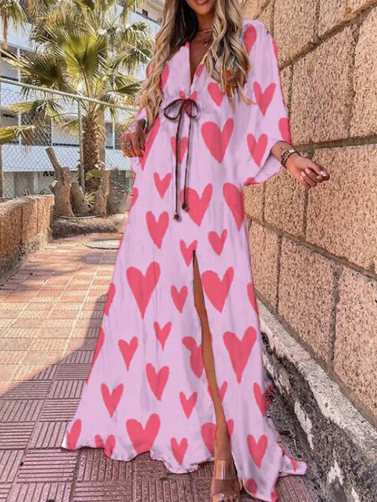 Casual Dresses Boho Print Maxi Dress for Women Bikini Cover Ups Summer Bohemian Beach Sundress Sexy Floral Tunic Long Dress Vestido Feminino 221126