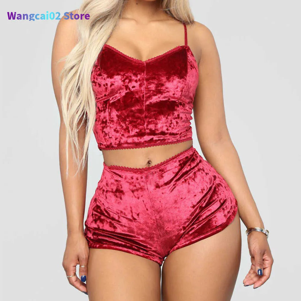 Women's Sleepwear Sexy Silk Satin Velvet Pajamas Women Set Pijamas Sexy Lingerie Sets Sleepwear Robe Nightwear Pink Red Black 012723H