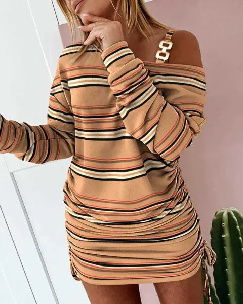 Designer One Shoulder Dresses 2023 Spring Women Plus Size 3XL Clothing New Printed Long Sleeve Skirt