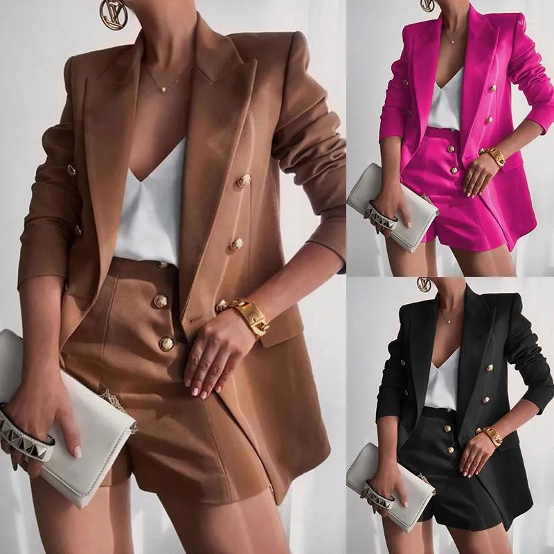 Women's Tracksuits Long Sleeve Blazers Coats And Shorts Two Pieces Suits Ladies Casual OL Business Sets Outfits Women Autumn Spring Clothing