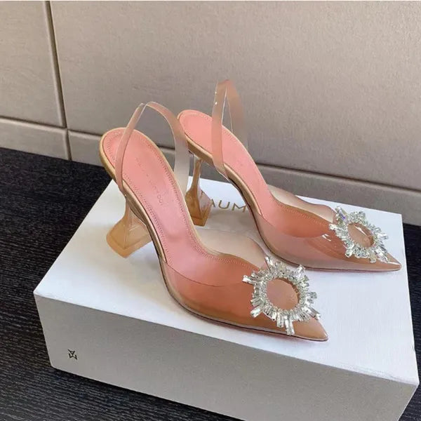 Amina Muaddi Heels Wedding Shoes Dress Luxury Sandals Designer Satin High Bow Crystal-Embellished Buckle Pointed Toe Sunflower Pcv Sandal 6cm 10cm