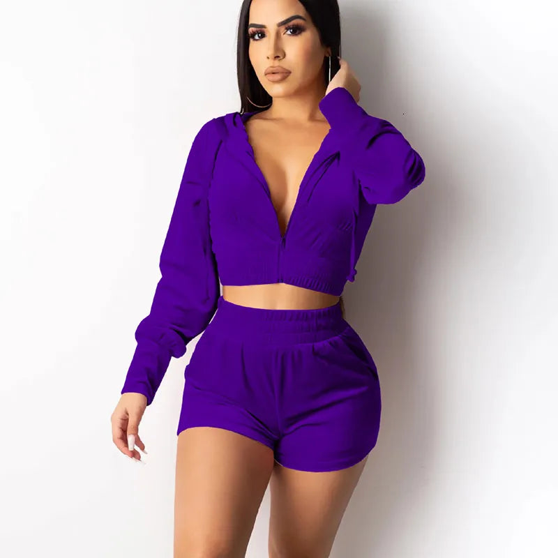 Womens Tracksuits Velour Women Two Piece Set Zipper Hooded Jacket Crop Top With Shorts Suit Juicy Coutour Velvet Sets Outfits 230209