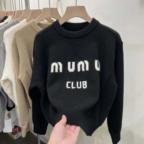 Womens Sweatshirts Miu Designer Womens Sweater Jumper Jacquard Pattern Knitted Classic Letter Knitwear Autumn Winter Keep Warm Jumpers Design Pullover Knit s Wfb5