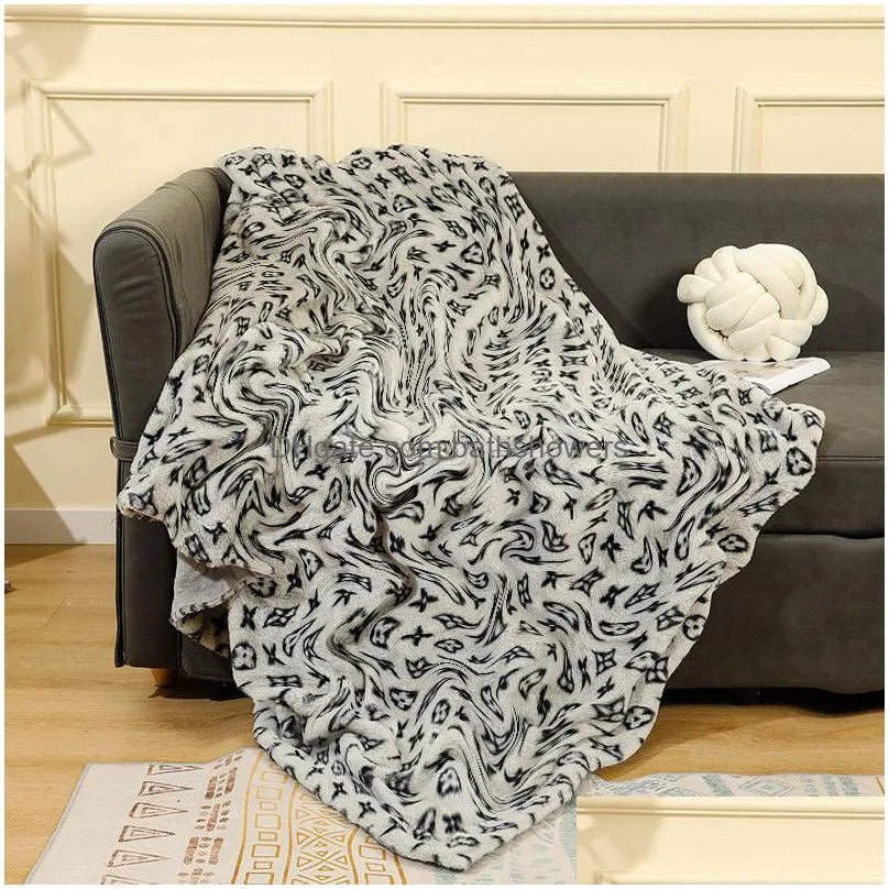 Blankets Designer Letters Leopard Grain Blanket Imitation Rabbit Crystal Veet Nap Double Sofa Blanket206s Drop Delivery Home Garden t Dh1uq