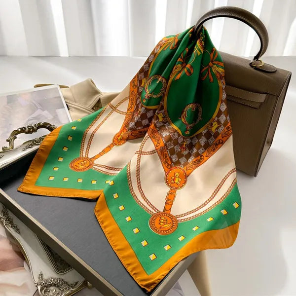 70x70cm Simple Presbyopia Designer Letters Print Floral Silk Scarf Headband for Women Fashion Long Handle Bag Scarves Paris Shoulder Tote Luggage Ribbon Head Wraps