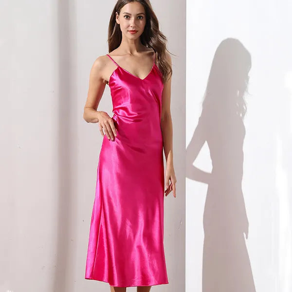 Women's Sleepwear Summer Sexy Pijama Women's Sling Lingerie Nightwear Pajama Silk Satin Nightdress Skirt V-neck Long Homewear