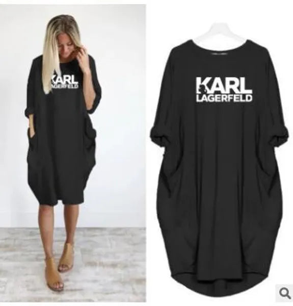 Casual Dresses Women Loose Dresses Karl Letter Print Plus Size Clothing Dress