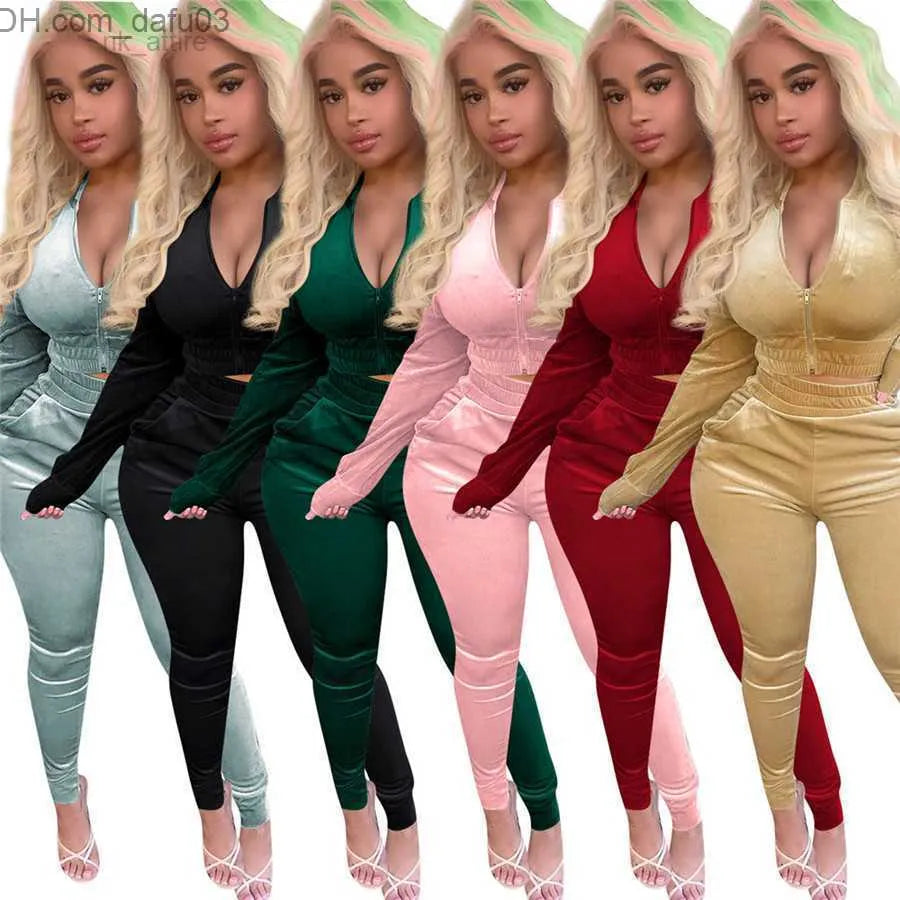 Women's Tracksuits Fall Winter Velvet Tracksuits Women Sweatsuits Long Sleeve Velour Jacket and Pants Two Piece Sets Outwork Outfits Casual Z230810