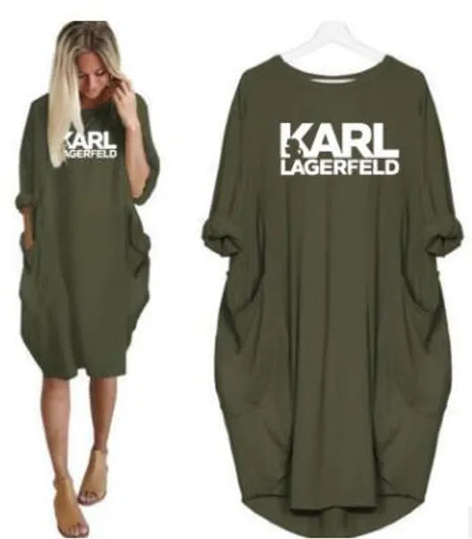 Casual Dresses Women Loose Dresses Karl Letter Print Plus Size Clothing Dress