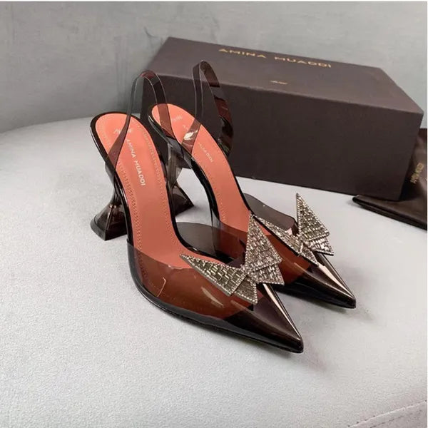 Amina Muaddi Heels Wedding Shoes Dress Luxury Sandals Designer Satin High Bow Crystal-Embellished Buckle Pointed Toe Sunflower Pcv Sandal 6cm 10cm