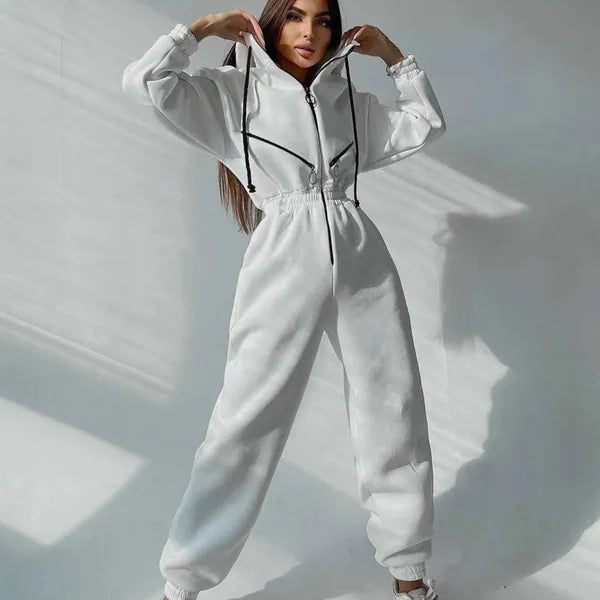 Womens Jumpsuits Rompers Fashion Elegant Hoodies Jumpsuit Women Casual Overalls Romper Fall Winter Solid Hooded Sportwear Tracksuits 231019