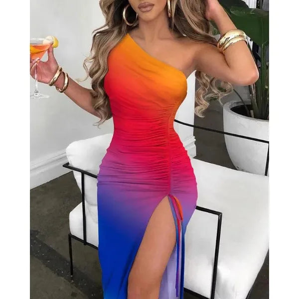 Casual Dresses 2023 Y2K INS Chic Sexy Sleeveless Corset Evening Cocktail Dress Elegant Drawstring Ruched High Slit Party For Women