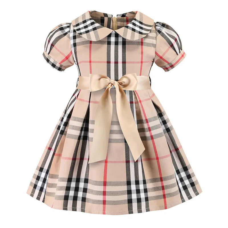 Baby Girls Dress Kids Lapel College Short Sleeve Pleated Shirt Skirt Children Casual Clothing Kids Clothes