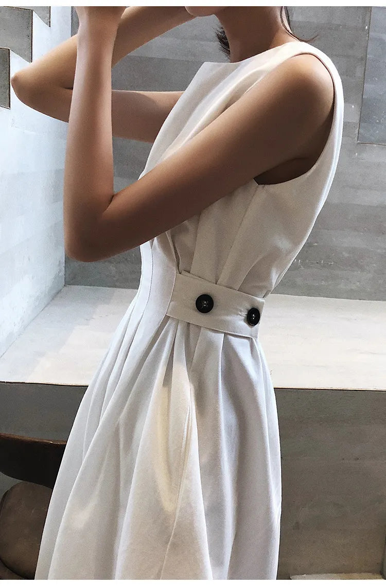 Casual Dresses Summer Women Solid White Black Fashion Elegant Casual Party Dress O Neck Sleeveless Tank Sundress Female Vestido 230418