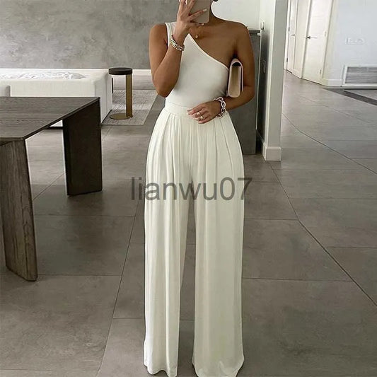 Women's Jumpsuits Rompers 2022 Summer Women Fashion Sexy One Shoulder Club Romper Bodysuit Elegant Wide Leg Jumpsuit Office Lady Casual Ovealls J230629