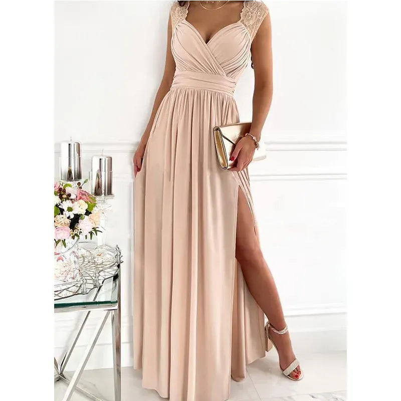 Dress Summer Women's Sexy Pleated Splicing Slit Long Dress Sleeveless Wedding Party Dresses For Women Chic And Elegant Woman Dress