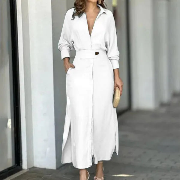 Fashion Dress for v neck shirt dress Women Luxury Elegant Solid Color Evening Dresses midi dress 2023 Party Slip Pockets Chic Long Sleeve Clothes