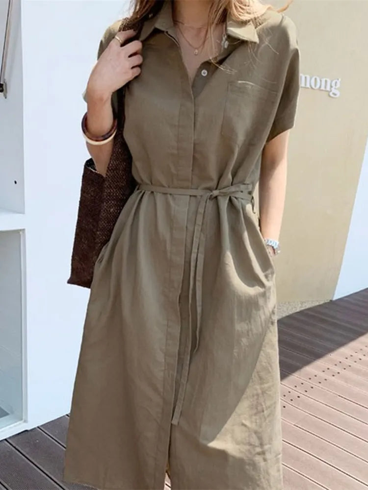 Basic Casual Dresses Summer Women Dress Shirt Dress Long Evening Female Vintage Maxi Party Oversize Beach Woman Dresses Casual Elegant Prom Green 230614