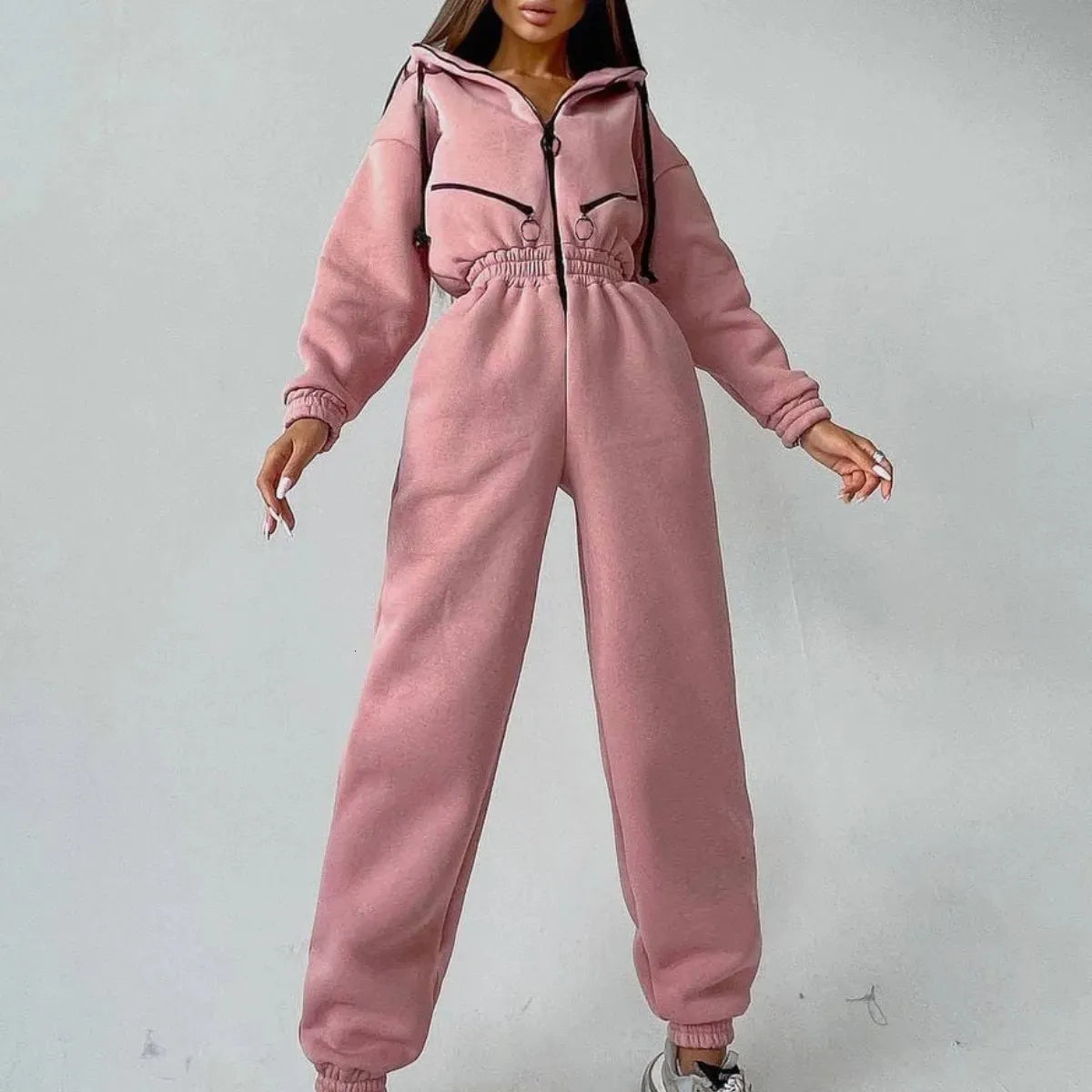 Womens Jumpsuits Rompers Fashion Elegant Hoodies Jumpsuit Women Casual Overalls Romper Fall Winter Solid Hooded Sportwear Tracksuits 231019