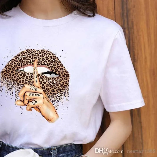 2024 Designer Womens T-shirt Plus Size S-3xl Short Sleeve Tops Tshirt Leopard Lips Print Crew Neck Tee Shirts Crop Top Summer Clothes Female Casual Streetwear T Shirt