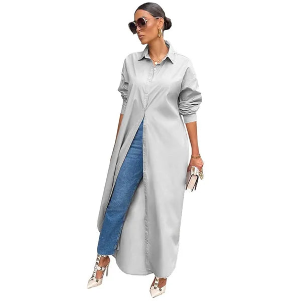 Casual Dresses Loose Long White Shirt Dress Women Spring Clothes Button Up Sleeve Maxi For Streetwear Oversized