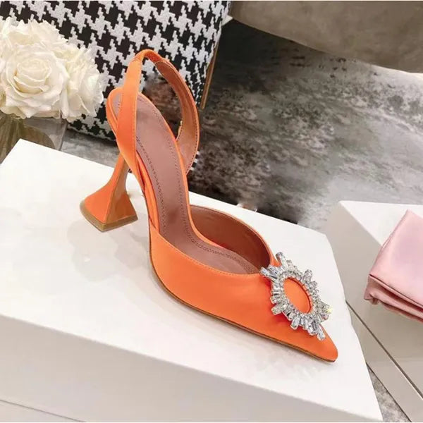 Amina Muaddi Heels Wedding Shoes Dress Luxury Sandals Designer Satin High Bow Crystal-Embellished Buckle Pointed Toe Sunflower Pcv Sandal 6cm 10cm