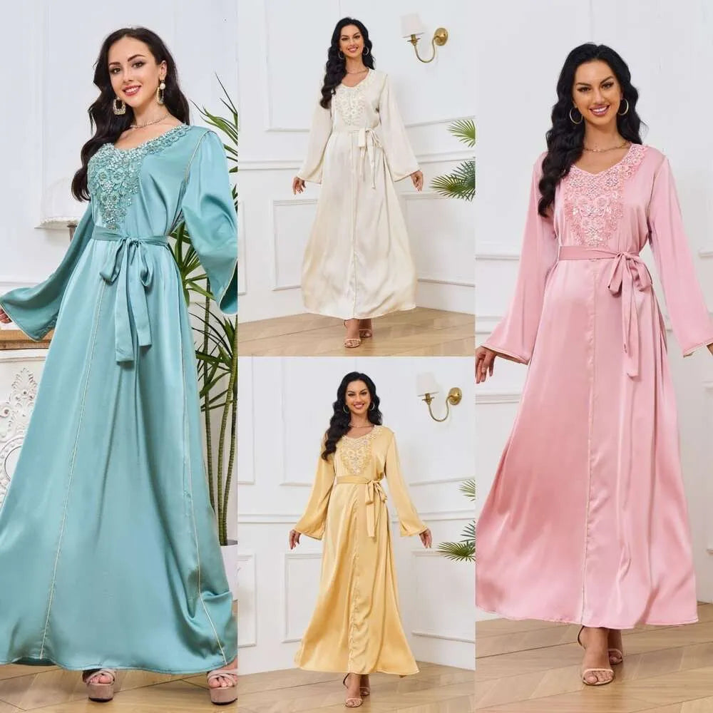 Wrap Long Dresses Dinner Dresses Middle Eastern Arab Clothing Muslim Women's Robe Fashion Beading New Dubai Dress FZ031090