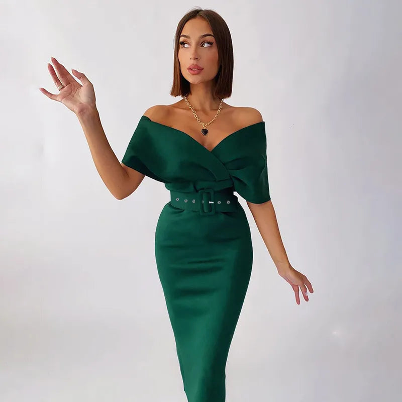 Casual Dresses Women Sexy Cocktail Dresses Off the Shoulder VNeck Slit Elegant Dress Backless Midi Bodycon Club Evening Party Dresses 221126