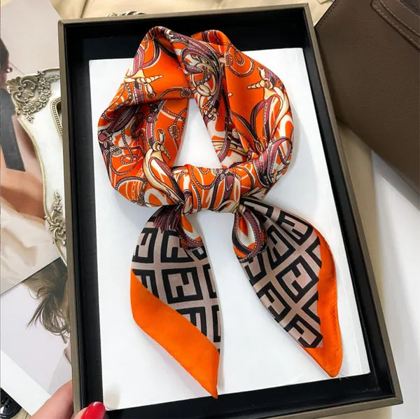 70x70cm Simple Presbyopia Designer Letters Print Floral Silk Scarf Headband for Women Fashion Long Handle Bag Scarves Paris Shoulder Tote Luggage Ribbon Head Wraps