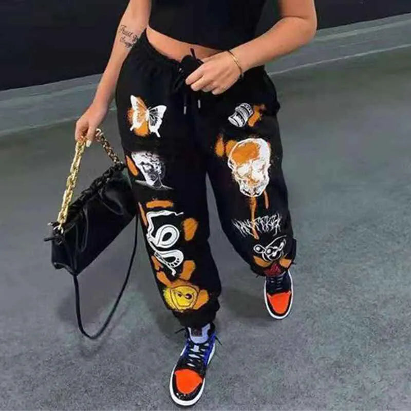 Women's Pants Capris Women Sweat Pant Harajuku Butterfly Skull Printed Trousers Jogger Cargo Pants Loose Streetwear Autumn Winter Sweatpant Casual 230417