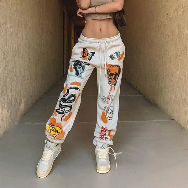 Women's Pants Capris Women Sweat Pant Harajuku Butterfly Skull Printed Trousers Jogger Cargo Pants Loose Streetwear Autumn Winter Sweatpant Casual 230417