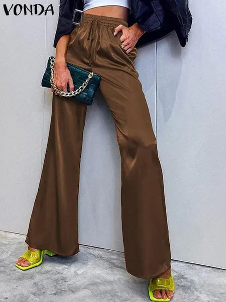 Women's Pants Capris Satin Slik Women Trousers VONDA Casual Solid Color High Waist Wide Leg Pant Hosen Damen Femininas 220922