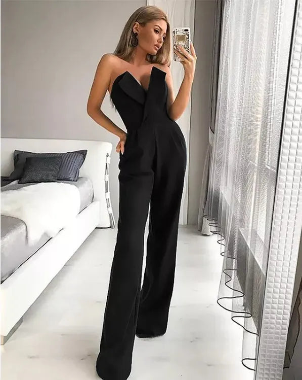 Women's Jumpsuits Rompers for Women Sexy Strapless Slim Office Lady Elegant Chic Sleeveless Black White Red Casual Romper Bodysuit 230324