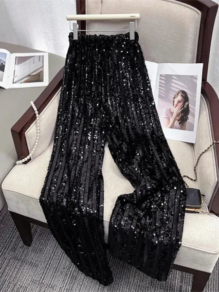 Women's Pants Circyy Sequins Women High Waisted Glitter Loose Wide Leg Trousers Vintage Fashion Full Length Shiny Straight Pant