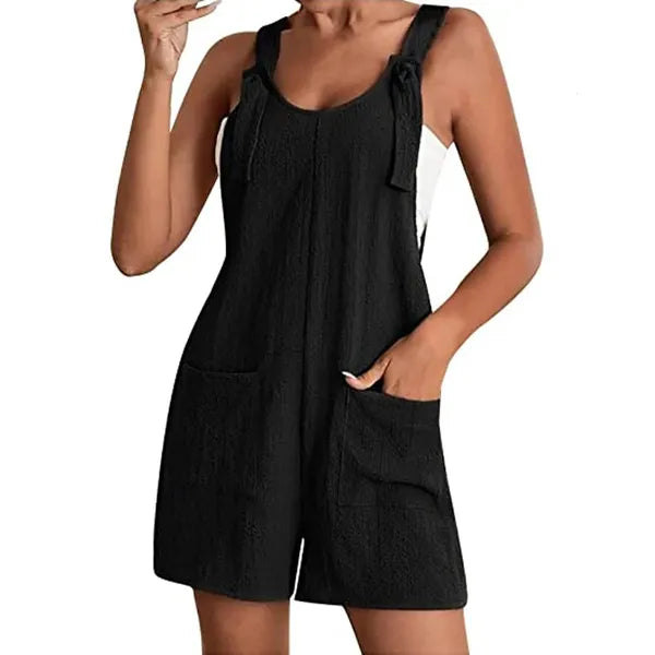 Womens Summer Jumpsuit Overalls Short Loose Sleeveless Wide Leg Overall Solid Casul Daily Banggy Romper with Pockets Black 240315