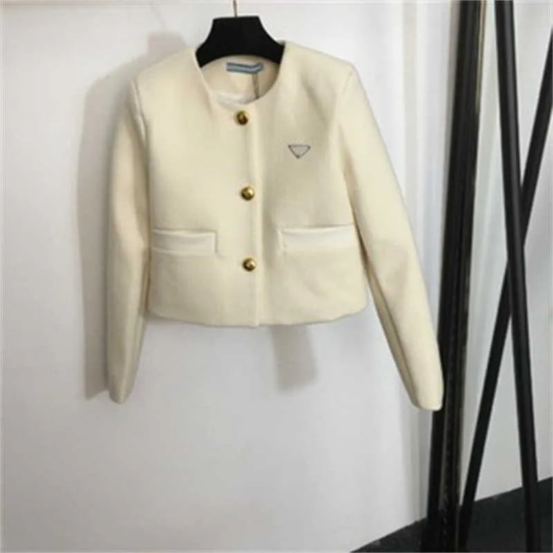 two piece set women designer womens clothing new tweed suit triangle label embellished round neck long sleeve jacket pin embellished skirt sets woman outfits