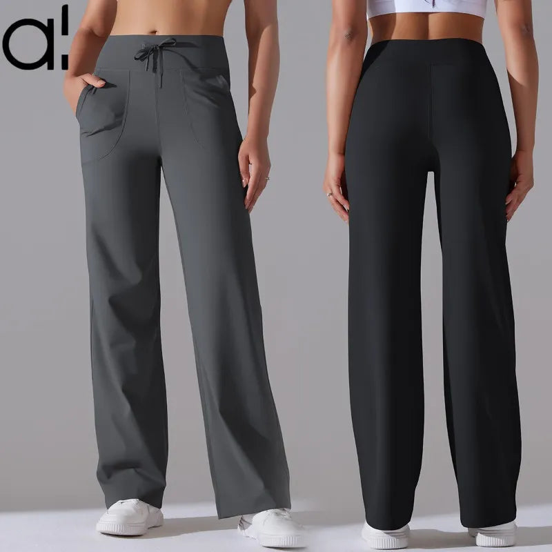 AL Yoga Pants Scholar Straight Leg Sweatpants Women's Sweat Wicking Loose Sports Trousers Lady Laidback Streetwear City Jogger Sweatwear with Drawstring Pockets